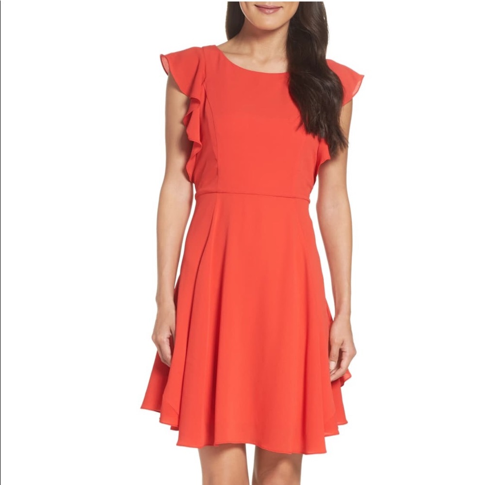 Julia Jordan Red / Orange Flutter Ruffle Sleeve Dress size 2